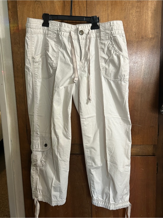 Calvin Klein Jeans Pants - Women’s Casual Drawstring Cargo Pants in Off-White